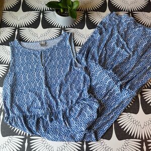 Chico's Dress Size 2/L/ 12 14 Blue White Maxi Chevron Print Tiered‎ Stretchy